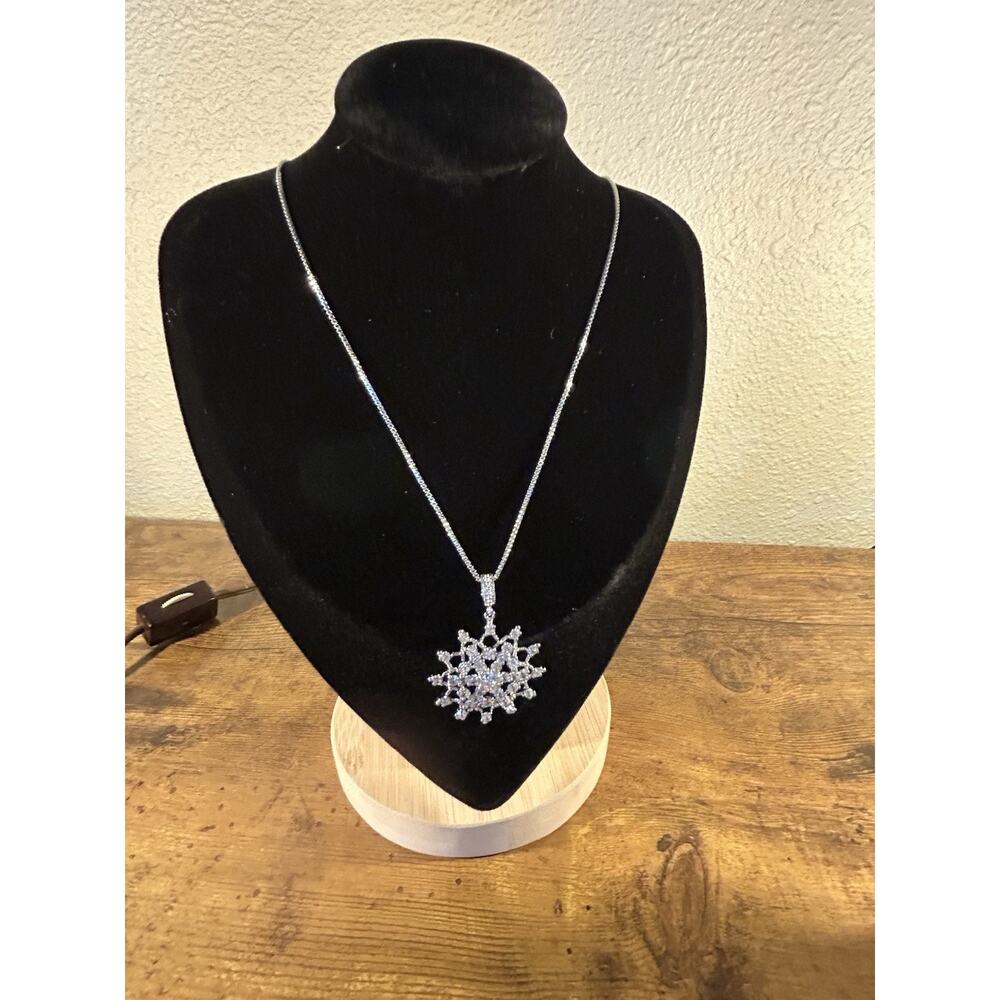Sterling Silver Snowflake Pendant Necklace CZ Pave Crystal Winter Holiday 18”
